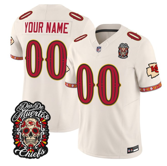 Men's Kansas City Chiefs Active Player Custom Bone F.U.S.E. Día de los Muertos Vapor Limited Stitched Football Jersey